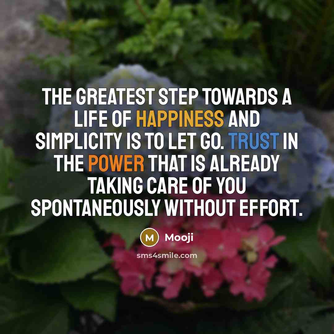 “The greatest step towards a life of happiness and simplicity…” quote by Mooji