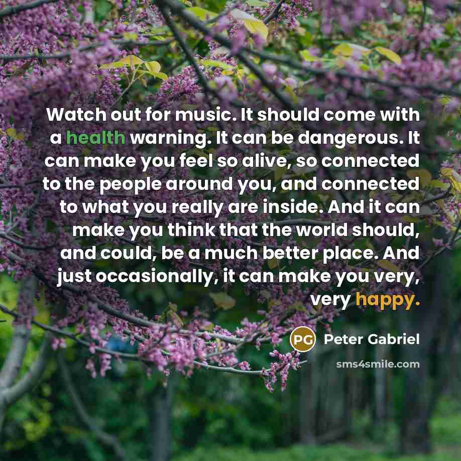 “Watch out for music. It should come with a health…” quote by Peter Gabriel
