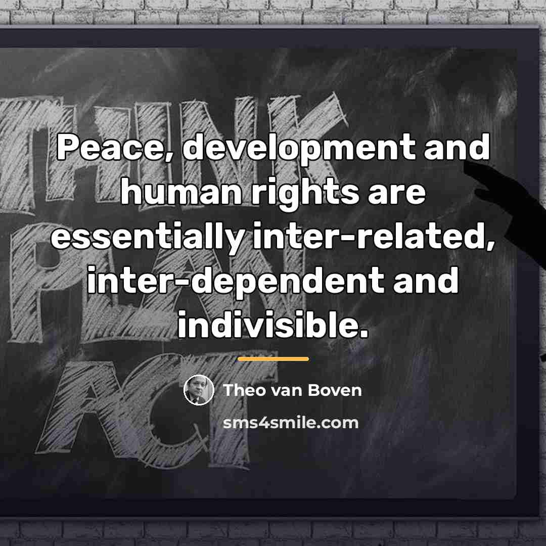 “Peace, development and human rights are essentially inter-related, inter-dependent and…” quote by Theo van Boven