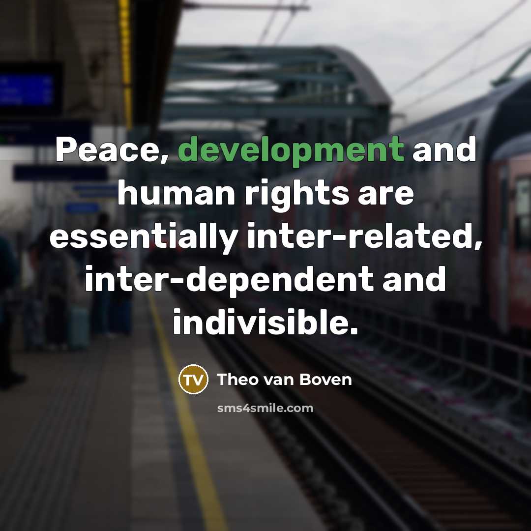 “Peace, development and human rights are essentially inter-related, inter-dependent and indivisible.” quote by Theo van Boven