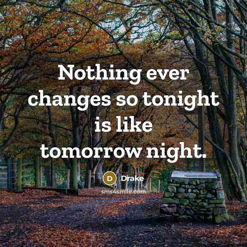 “Nothing ever changes so tonight is like tomorrow night.” quote by Drake