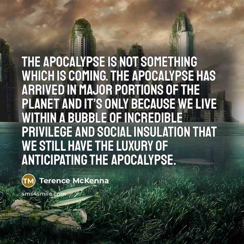 “The apocalypse is not something which is coming. The apocalypse…” quote by Terence McKenna