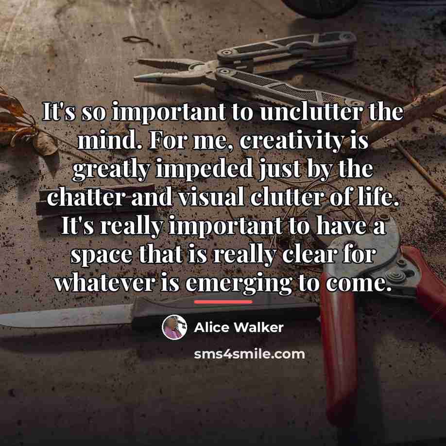 “It's so important to unclutter the mind. For me, creativity…” quote by Alice Walker