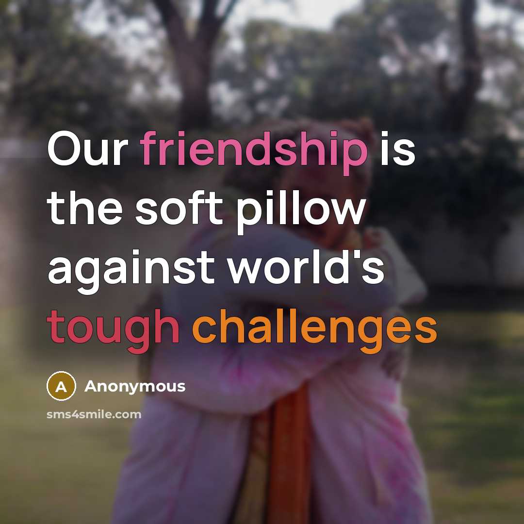“Our friendship is the soft pillow against world's tough challenges” quote by Anonymous