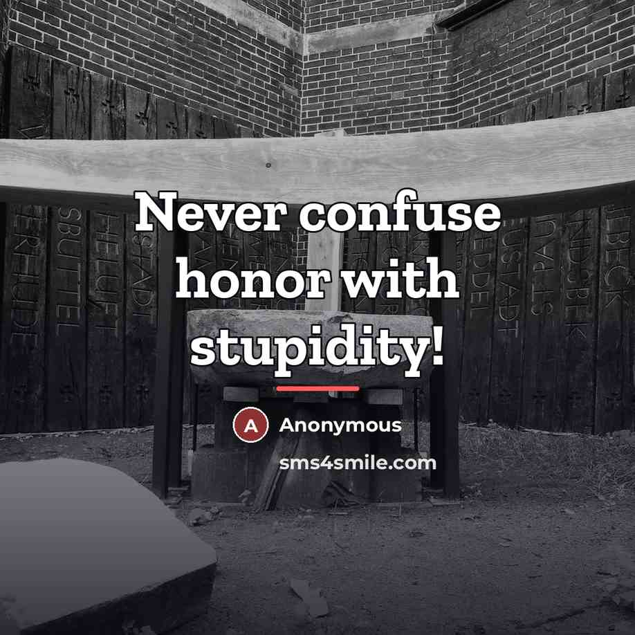 “Never confuse honor with stupidity!…” quote by Anonymous