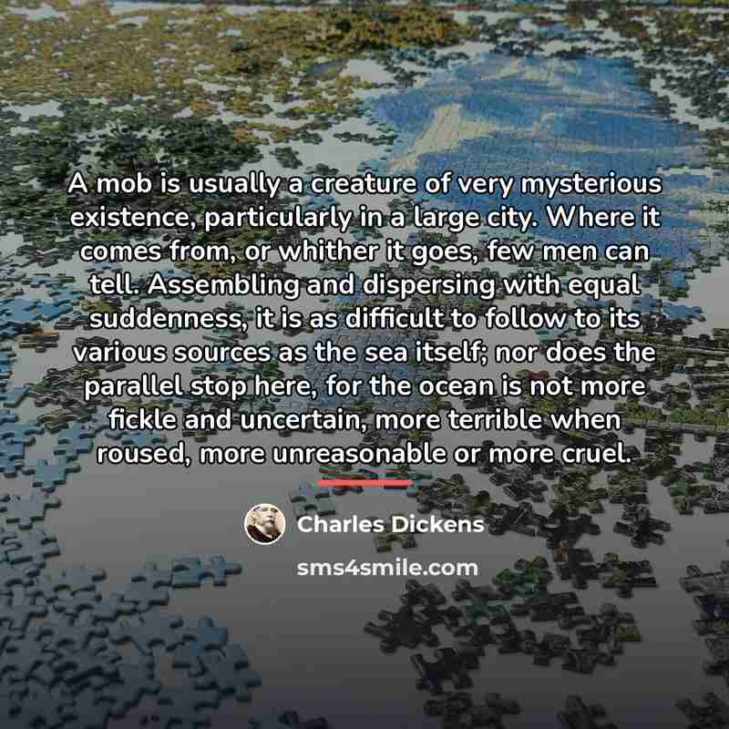“A mob is usually a creature of very mysterious existence,…” quote by Charles Dickens