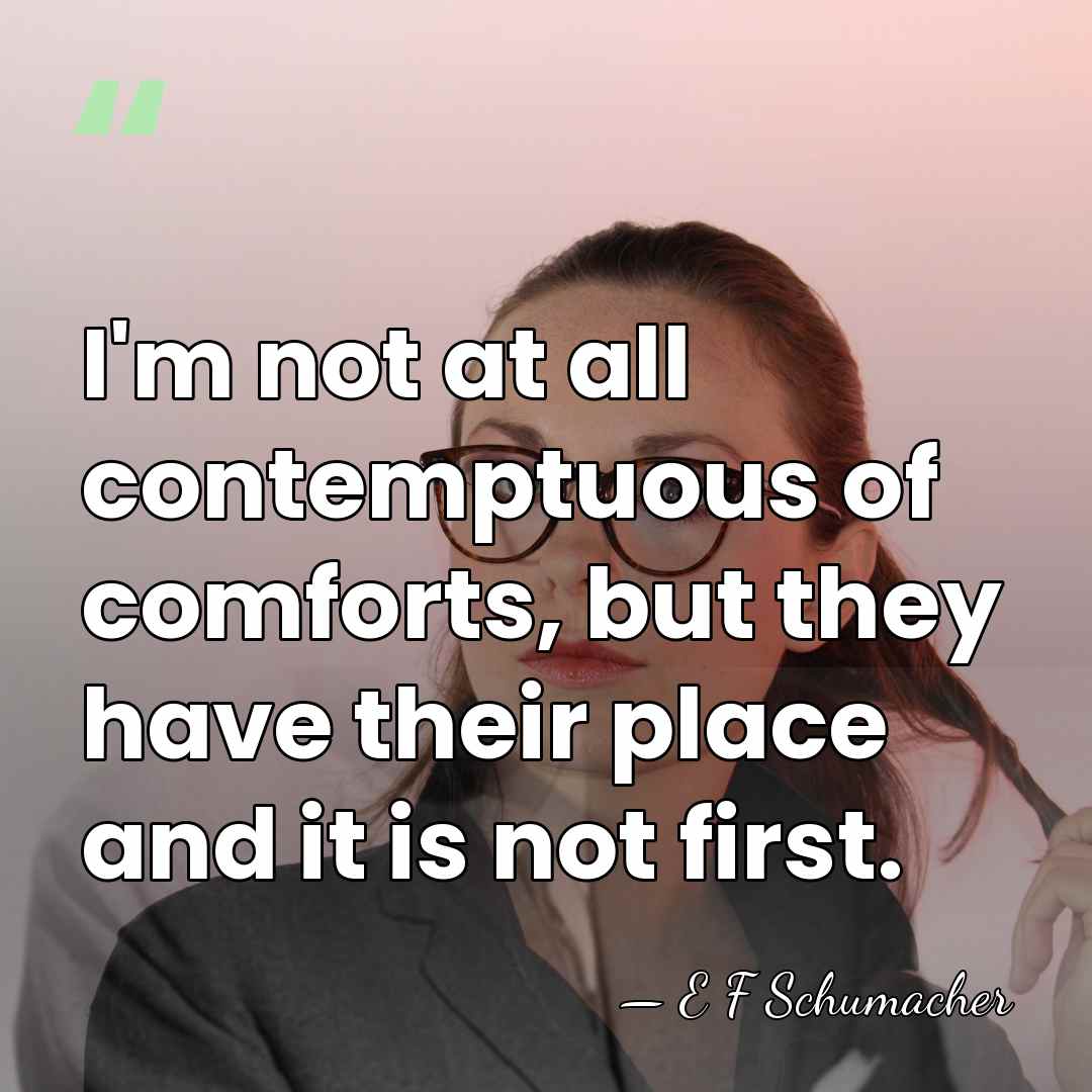 I'm not at all contemptuous of comforts, but they have their place&hellip; - E F Schumacher
