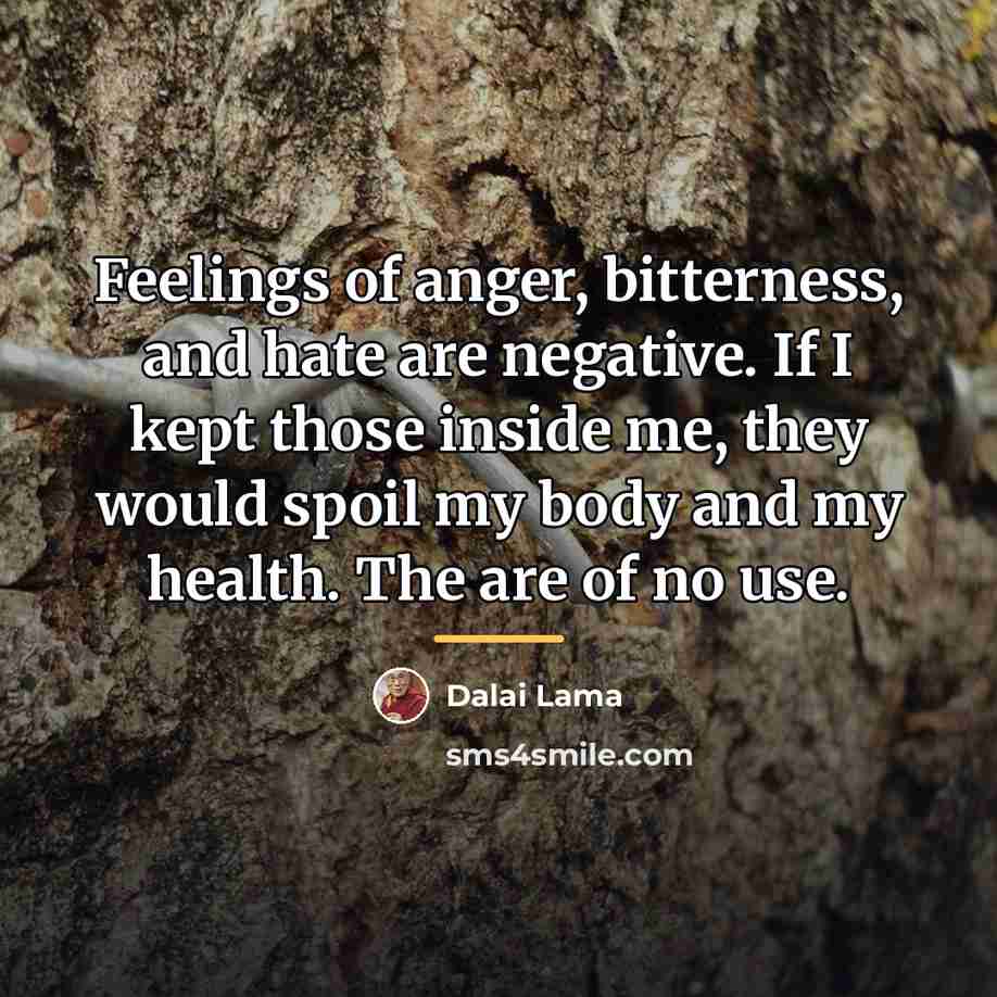 “Feelings of anger, bitterness, and hate are negative. If I…” quote by Dalai Lama