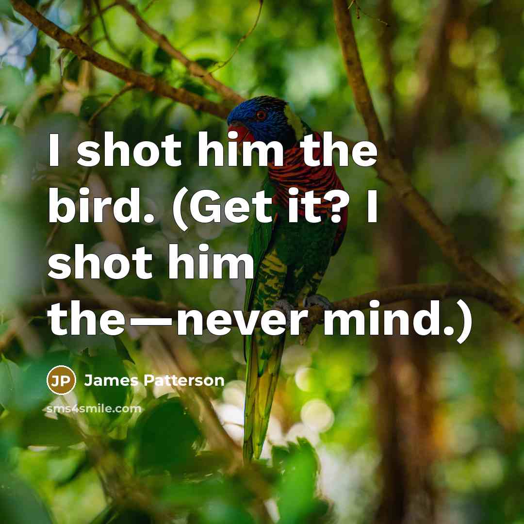 “I shot him the bird. (Get it? I shot him…” quote by James Patterson