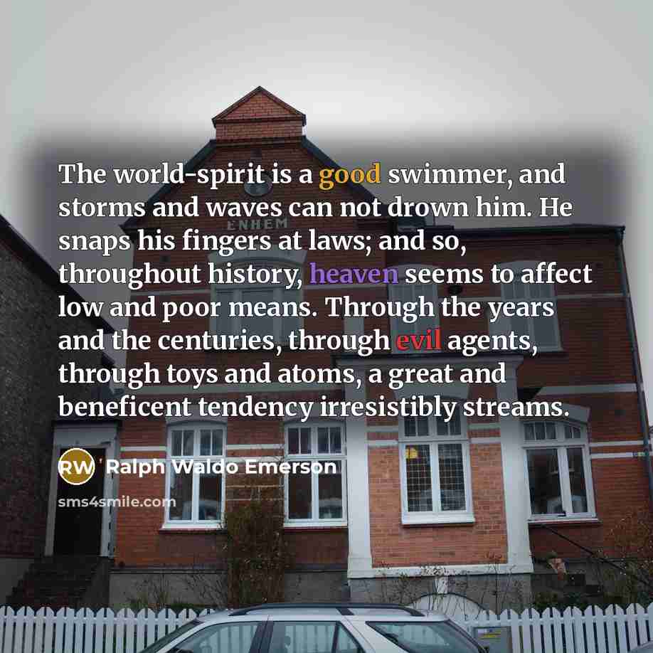 “The world-spirit is a good swimmer, and storms and waves…” quote by Ralph Waldo Emerson