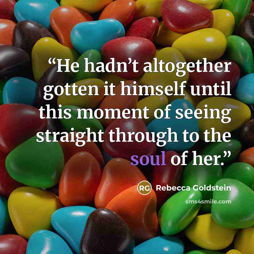 “He hadn’t altogether gotten it himself until this moment of seeing straight through to the soul of her.” quote by Rebecca Goldstein