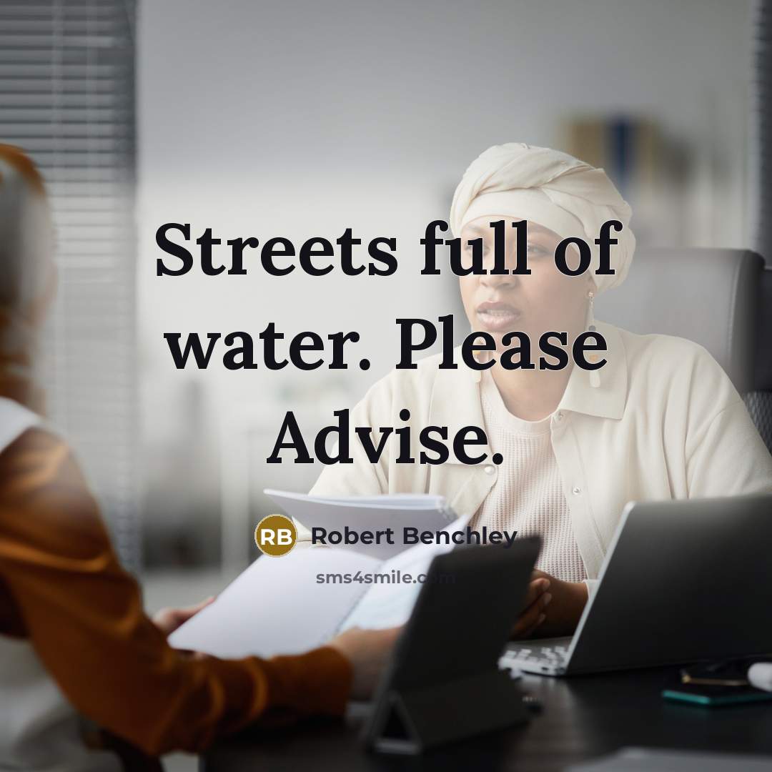 “Streets full of water. Please Advise.…” quote by Robert Benchley