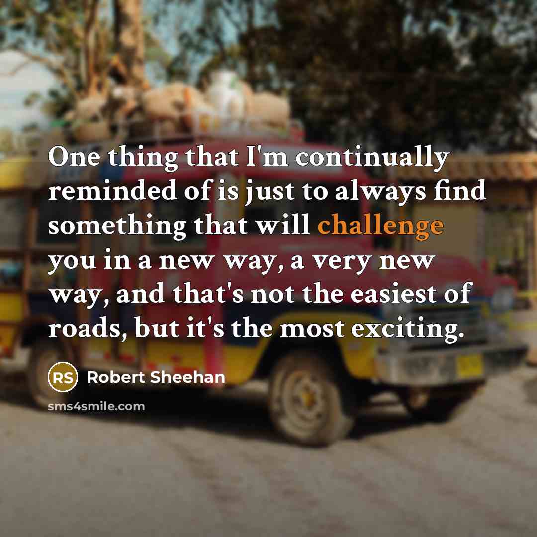 “One thing that I'm continually reminded of is just to always find something that will challenge you in a new way, a very new way, and that's not the easiest of roads, but it's the most exciting.” quote by Robert Sheehan