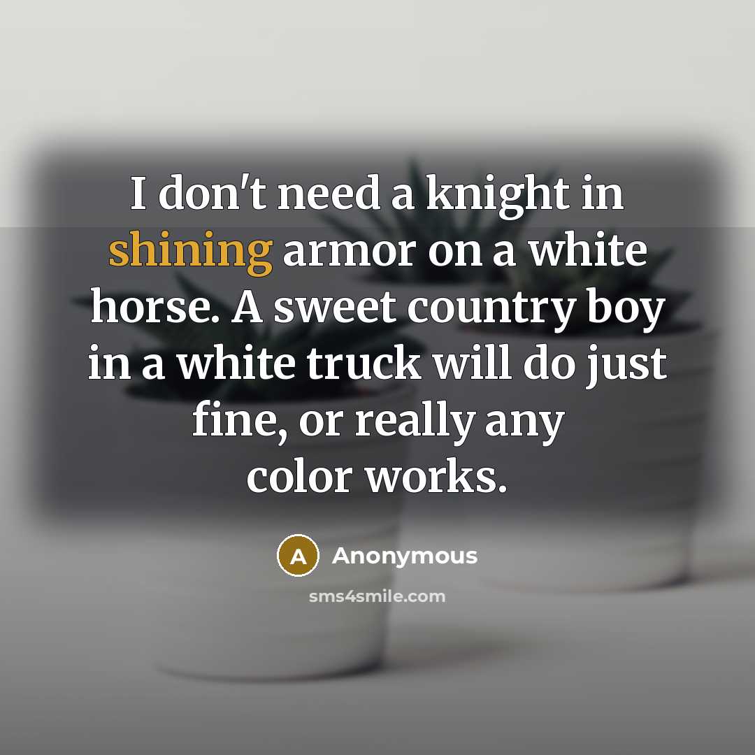 “I don't need a knight in shining armor on a…” quote by Anonymous