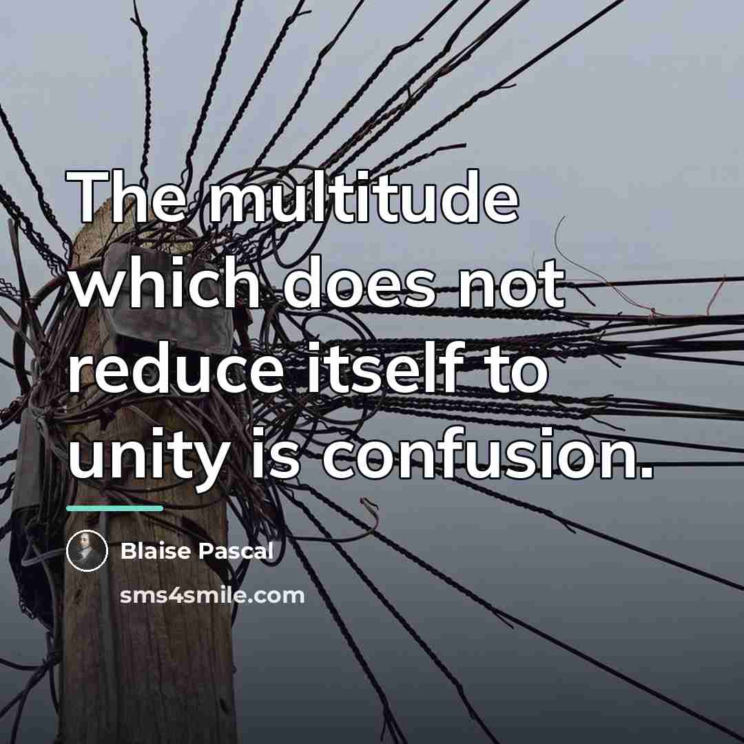 “The multitude which does not reduce itself to unity is…” quote by Blaise Pascal
