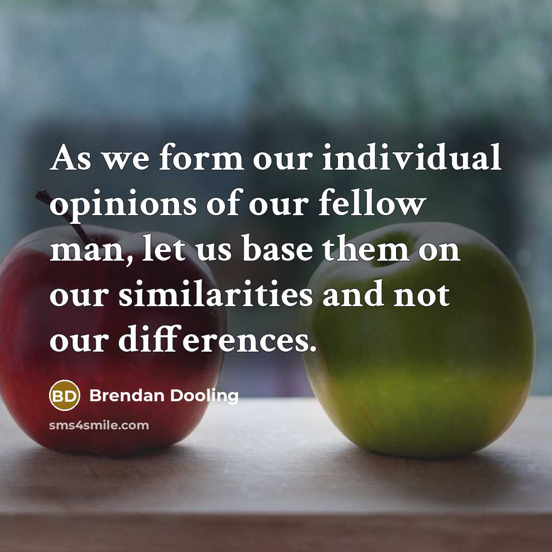 “As we form our individual opinions of our fellow man, let us base them on our similarities and not our differences.” quote by Brendan Dooling