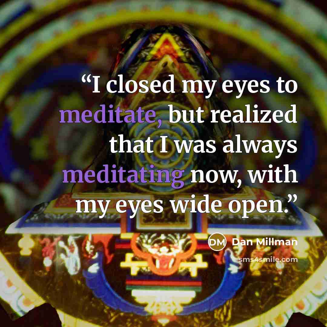 “I closed my eyes to meditate, but realized that I was always meditating now, with my eyes wide open.” quote by Dan Millman