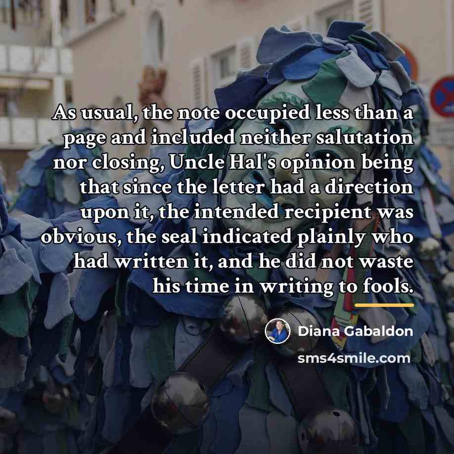 “As usual, the note occupied less than a page and…” quote by Diana Gabaldon