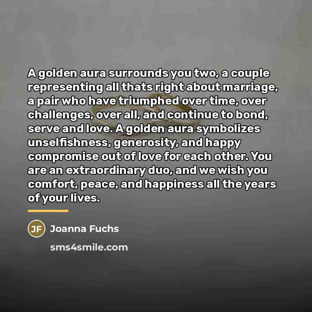 “A golden aura surrounds you two, a couple representing all…” quote by Joanna Fuchs