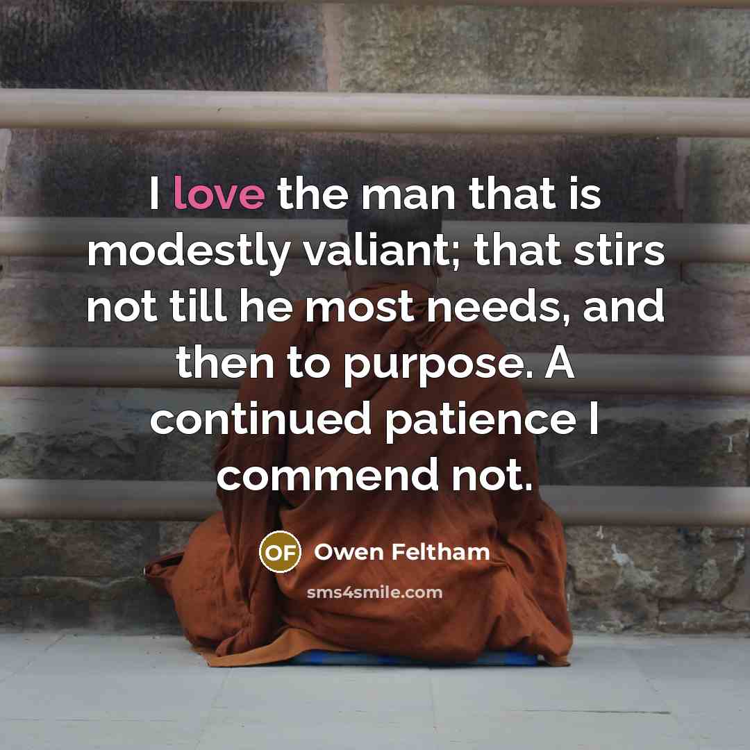 “I love the man that is modestly valiant; that stirs…” quote by Owen Feltham