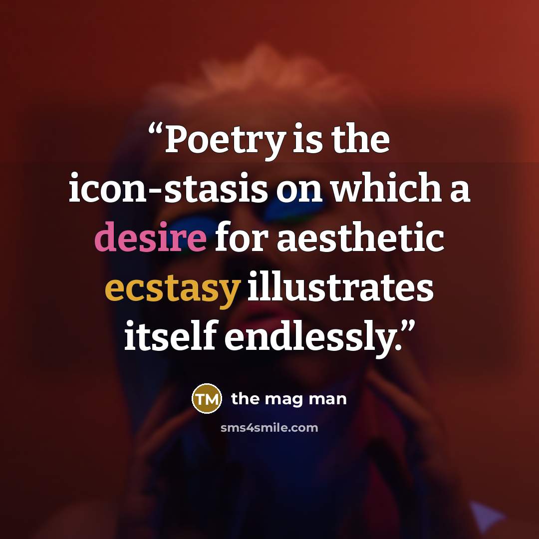 “Poetry is the icon-stasis on which a desire for aesthetic ecstasy illustrates itself endlessly.” quote by the mag man
