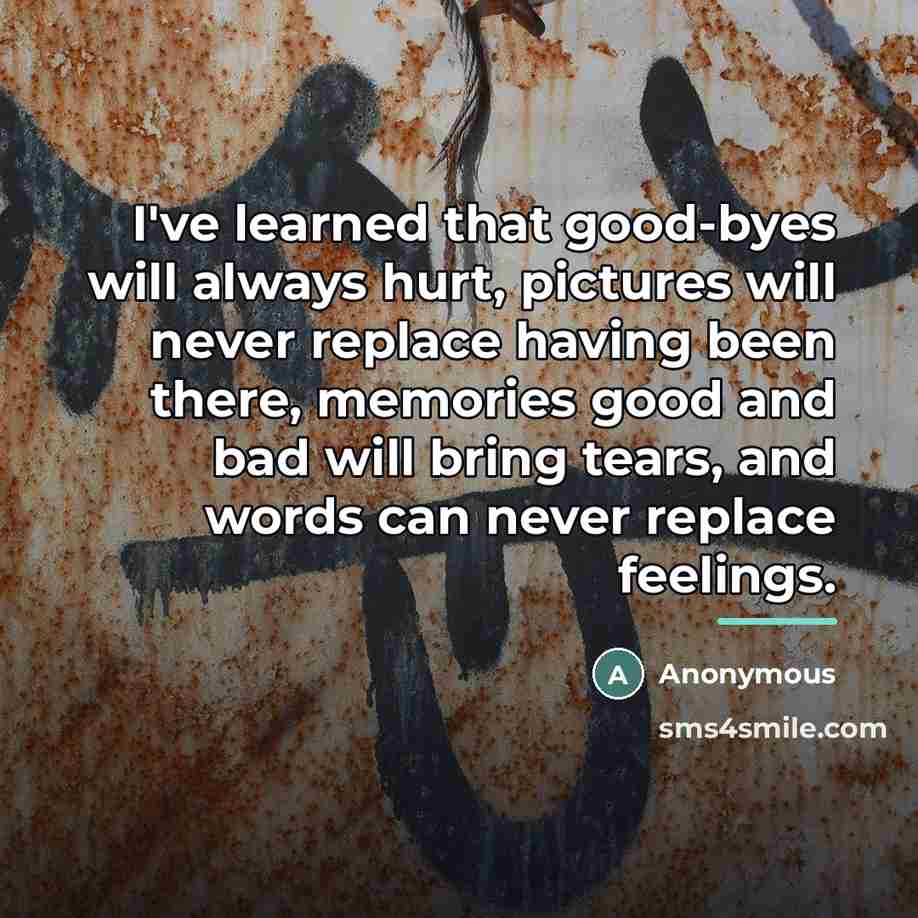 “I've learned that good-byes will always hurt, pictures will never…” quote by Anonymous