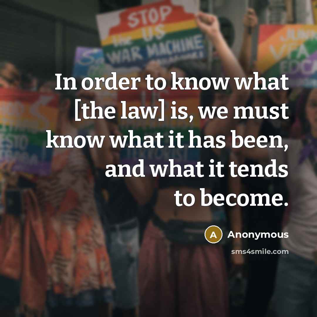 “In order to know what [the law] is, we must know what it has been, and what it tends to become.” quote by Anonymous