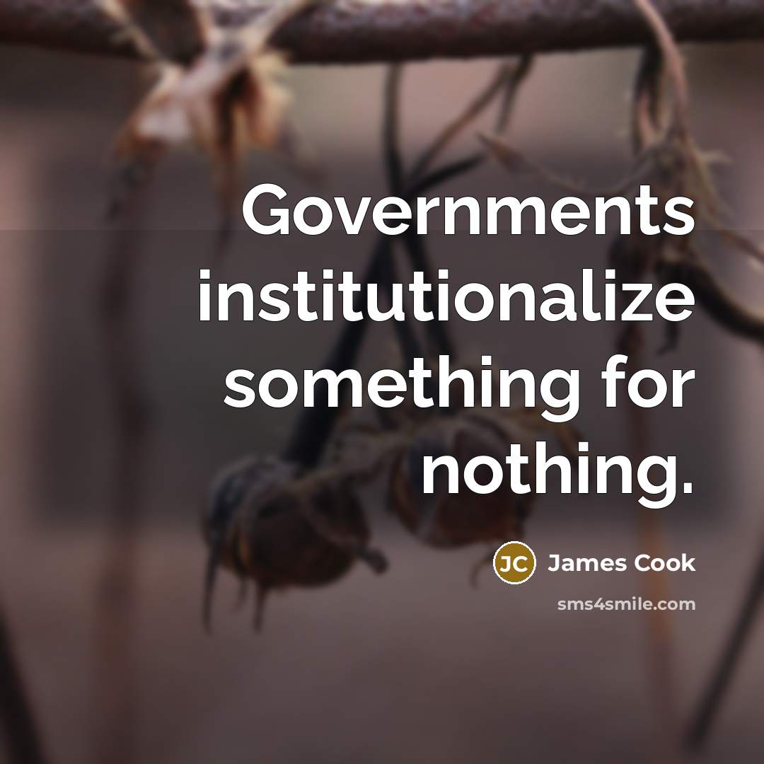 “Governments institutionalize something for nothing.…” quote by James Cook