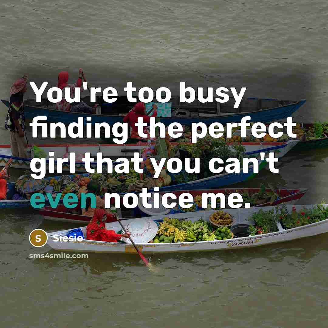 “You're too busy finding the perfect girl that you can't even notice me.” quote by Siesie