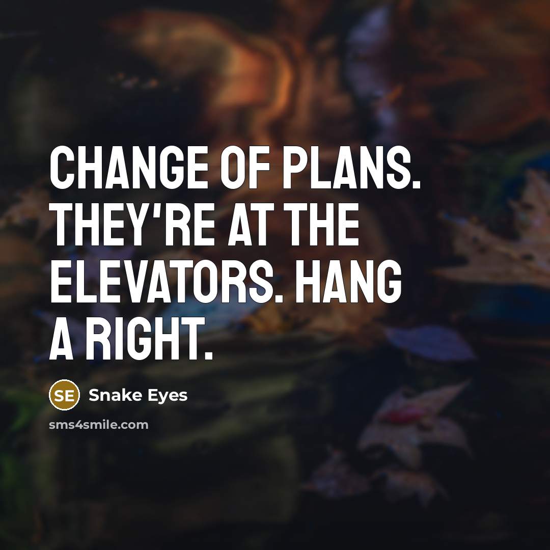 “Change of plans. They're at the elevators. Hang a right.” quote by Snake Eyes