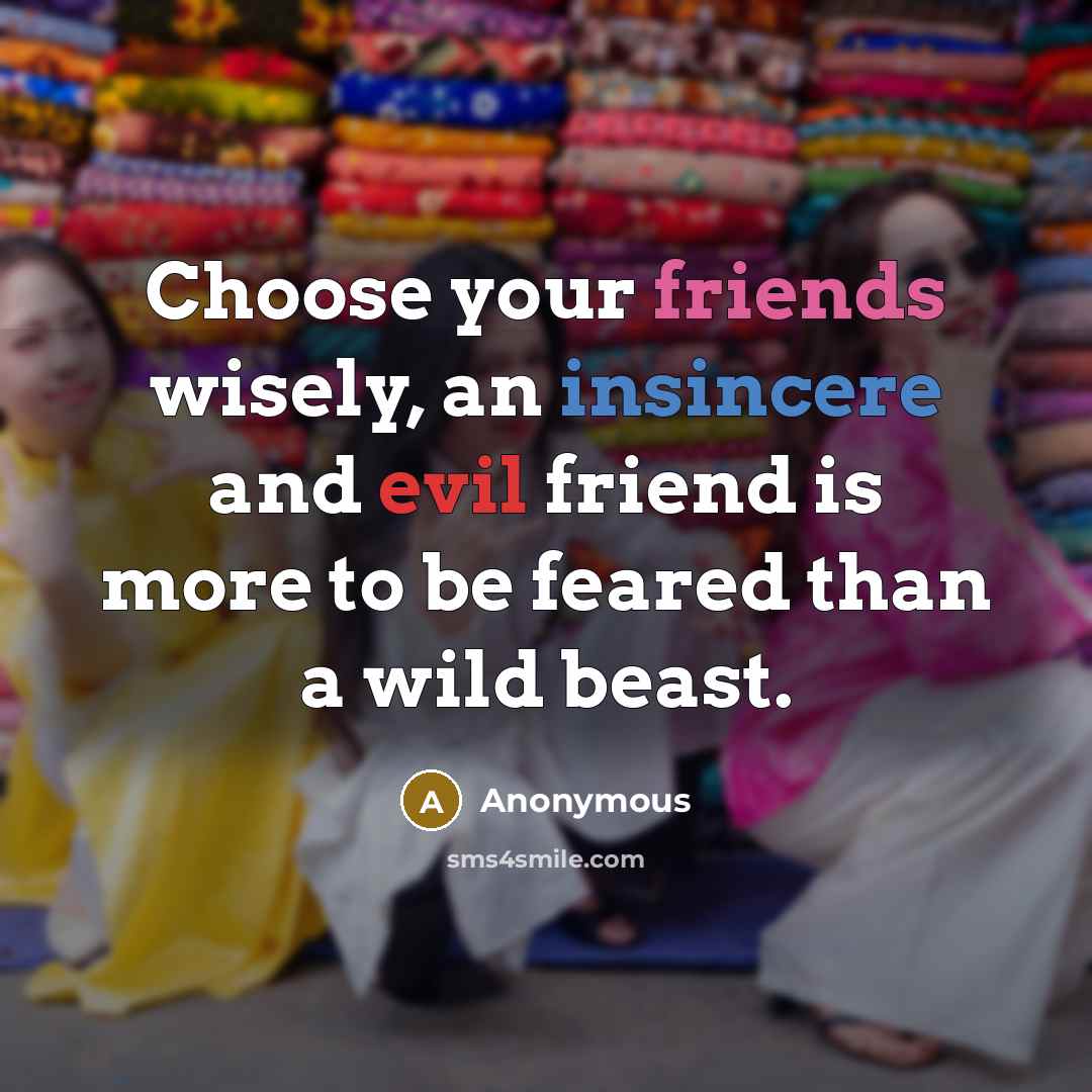 “Choose your friends wisely, an insincere and evil friend is more to be feared than a wild beast.” quote by Anonymous