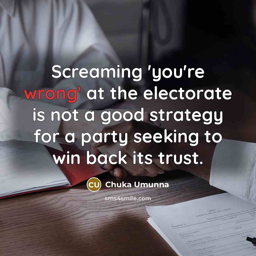 “Screaming 'you're wrong' at the electorate is not a good…” quote by Chuka Umunna