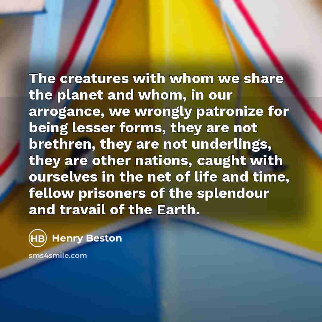“The creatures with whom we share the planet and whom,…” quote by Henry Beston