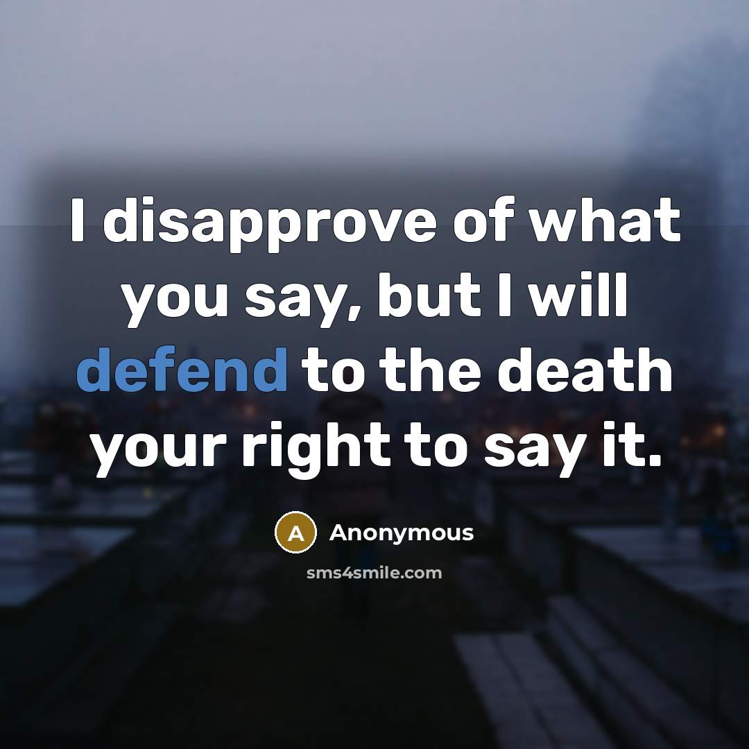 “I disapprove of what you say, but I will defend…” quote by Anonymous