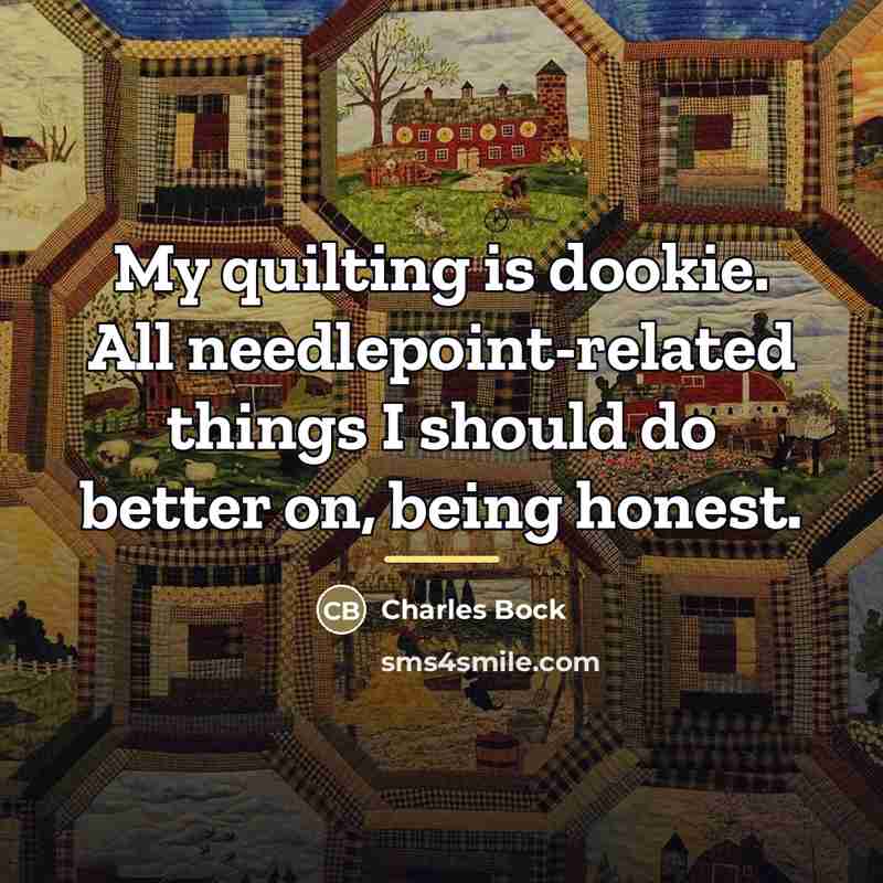 “My quilting is dookie. All needlepoint-related things I should do…” quote by Charles Bock