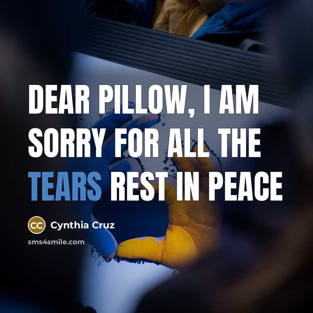 “Dear pillow, I am sorry for all the tears rest…” quote by Cynthia Cruz