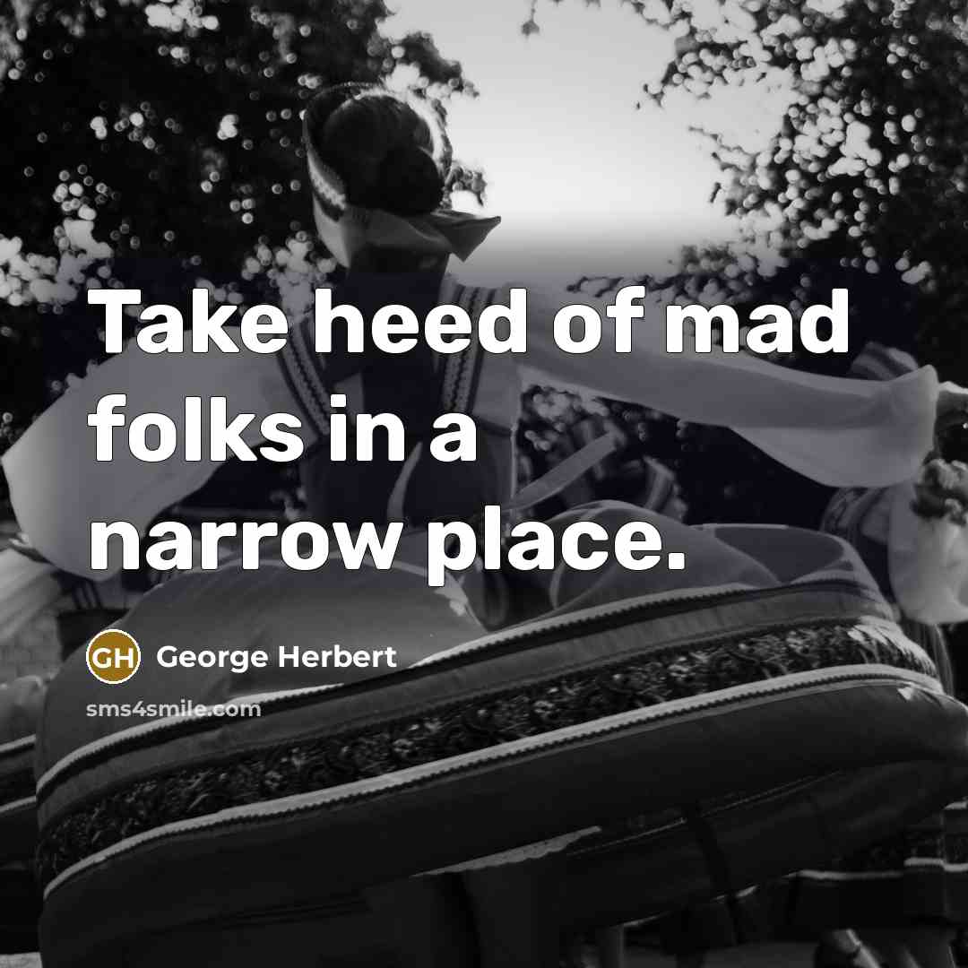 “Take heed of mad folks in a narrow place.…” quote by George Herbert