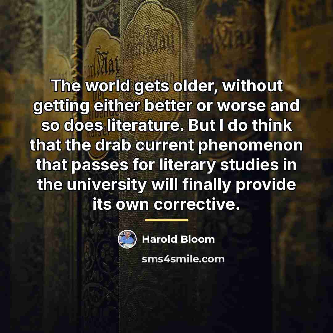 “The world gets older, without getting either better or worse…” quote by Harold Bloom