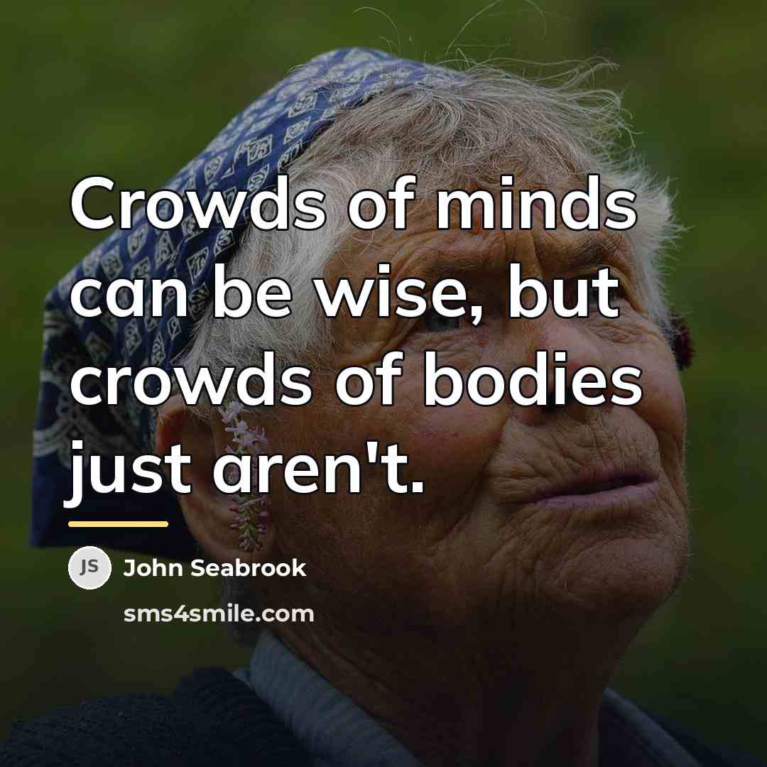 “Crowds of minds can be wise, but crowds of bodies…” quote by John Seabrook