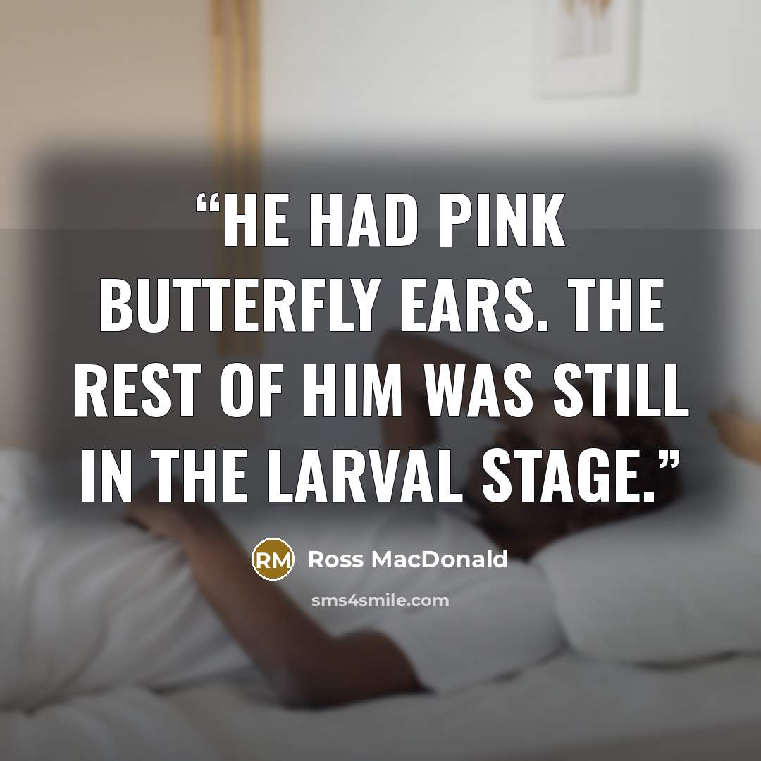 “He had pink butterfly ears. The rest of him was still in the larval stage.” quote by Ross Macdonald