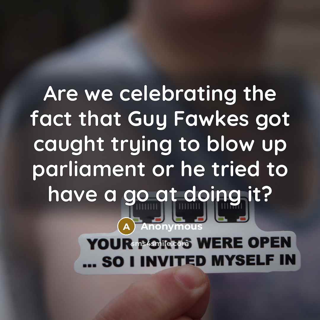 “Are we celebrating the fact that Guy Fawkes got caught trying to blow up parliament or he tried to have a go at doing it?” quote by Anonymous