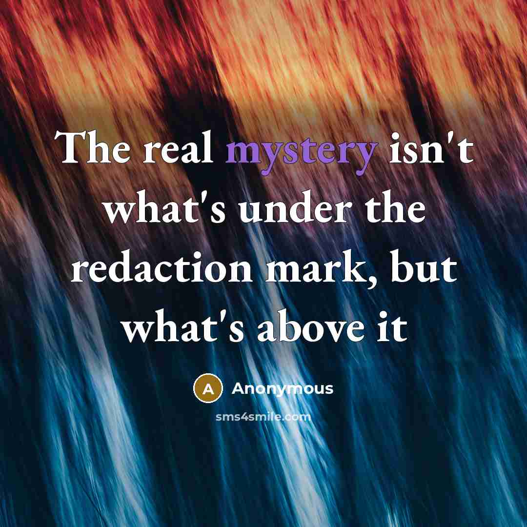 “The real mystery isn't what's under the redaction mark, but what's above it” quote by Anonymous