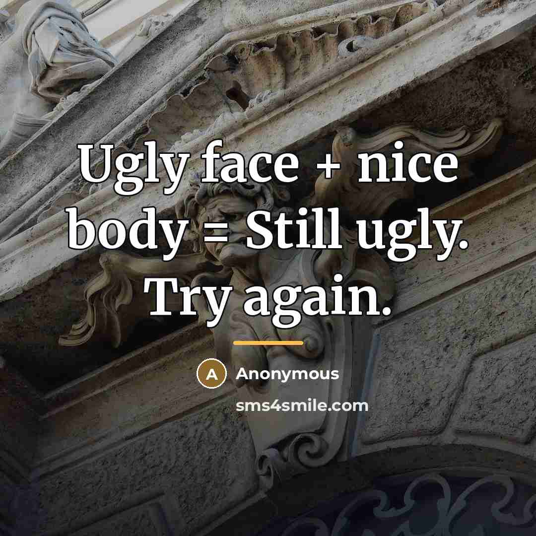 “Ugly face + nice body = Still ugly. Try again.…” quote by Anonymous