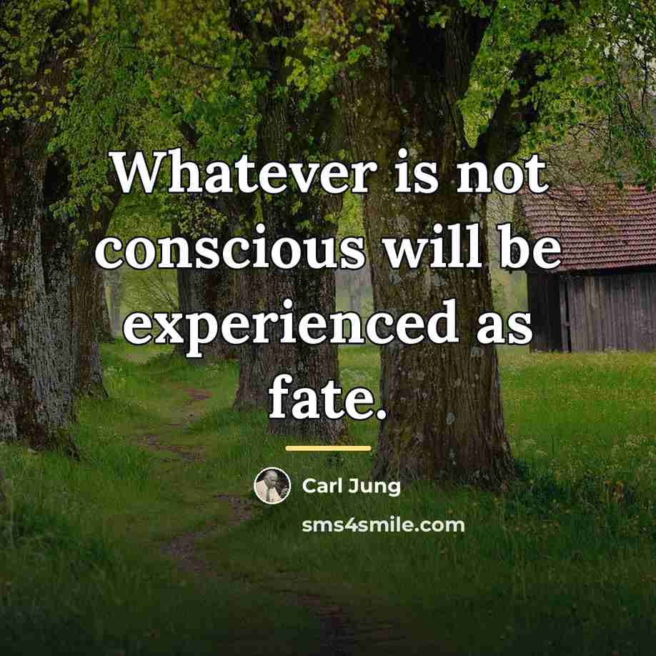 “Whatever is not conscious will be experienced as fate.…” quote by Carl Jung