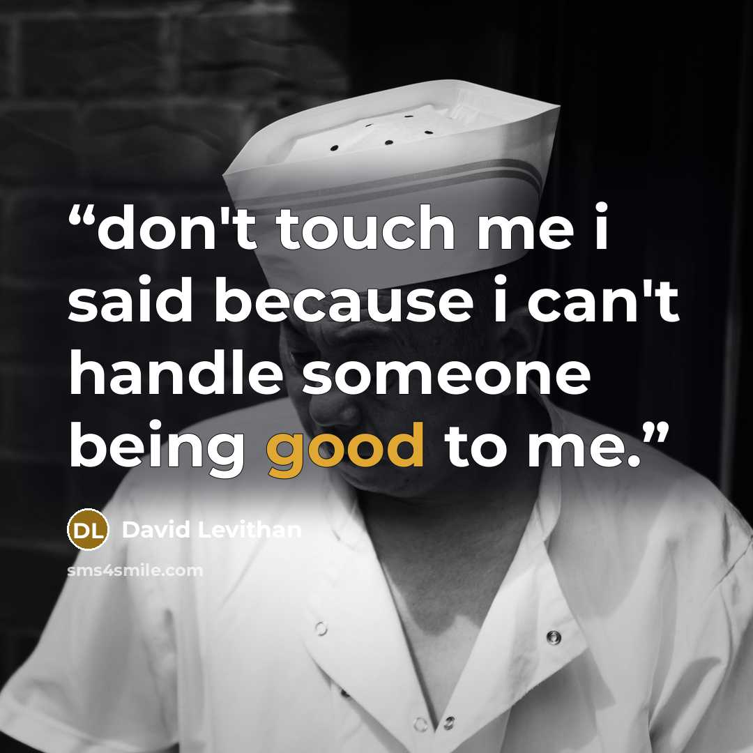 “don't touch me i said because i can't handle someone being good to me.” quote by David Levithan