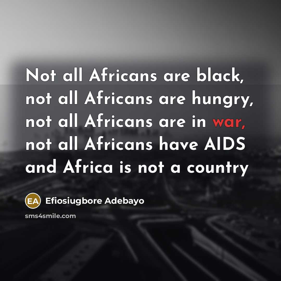 “Not all Africans are black, not all Africans are hungry, not all Africans are in war, not all Africans have AIDS and Africa is not a country” quote by Efiosiugbore Adebayo