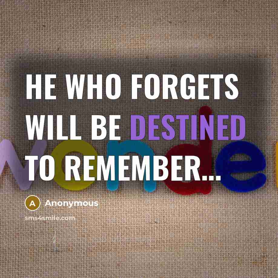 “He who forgets will be destined to remember…” quote by Anonymous