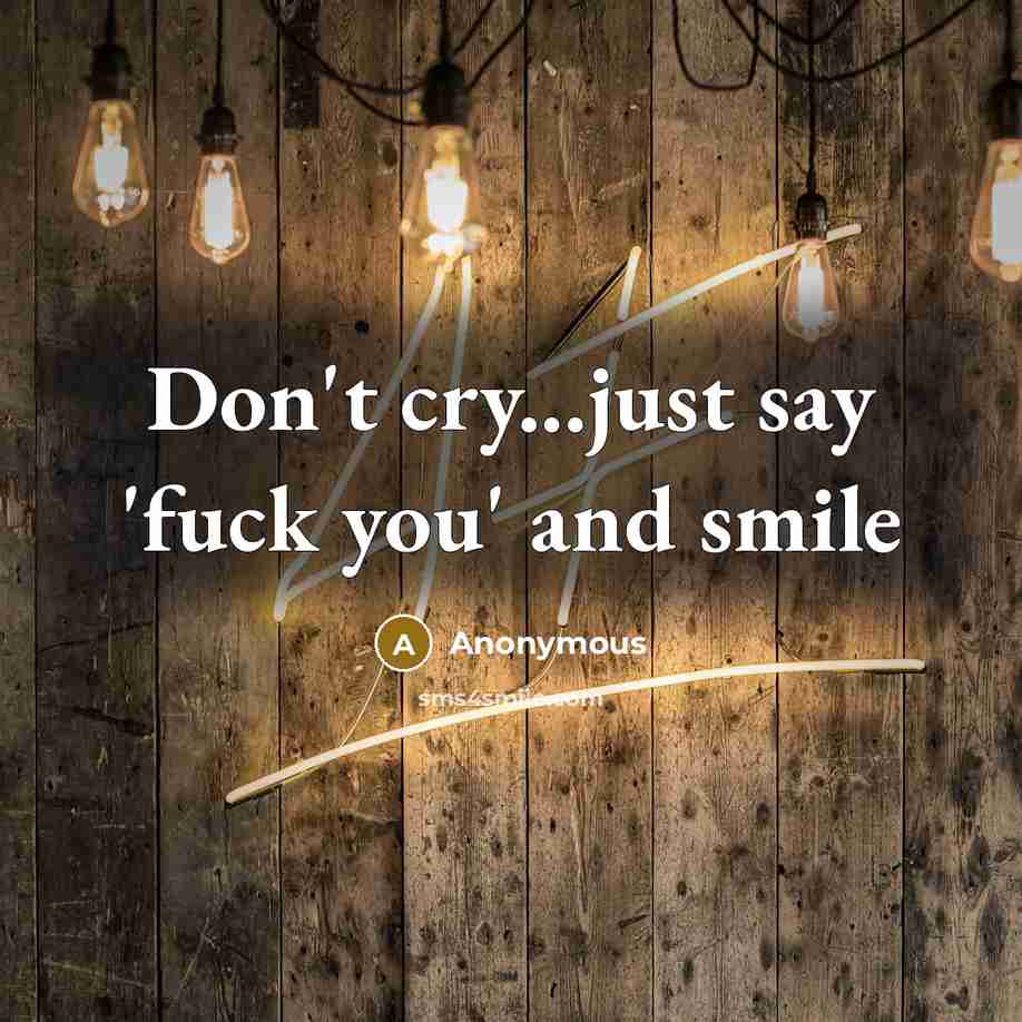 “Don't cry...just say 'fuck you' and smile…” quote by Anonymous