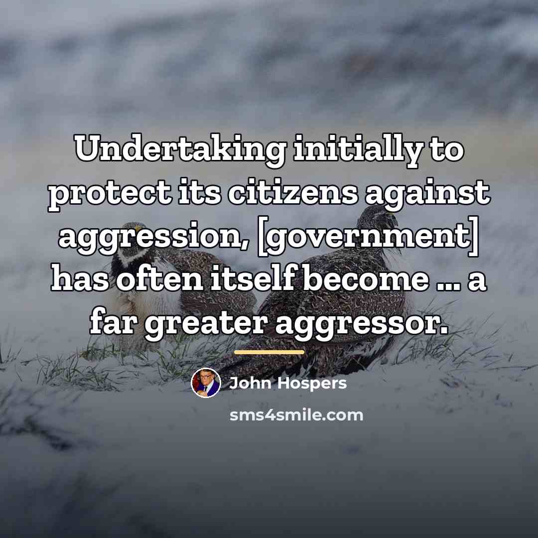 “Undertaking initially to protect its citizens against aggression, [government] has…” quote by John Hospers