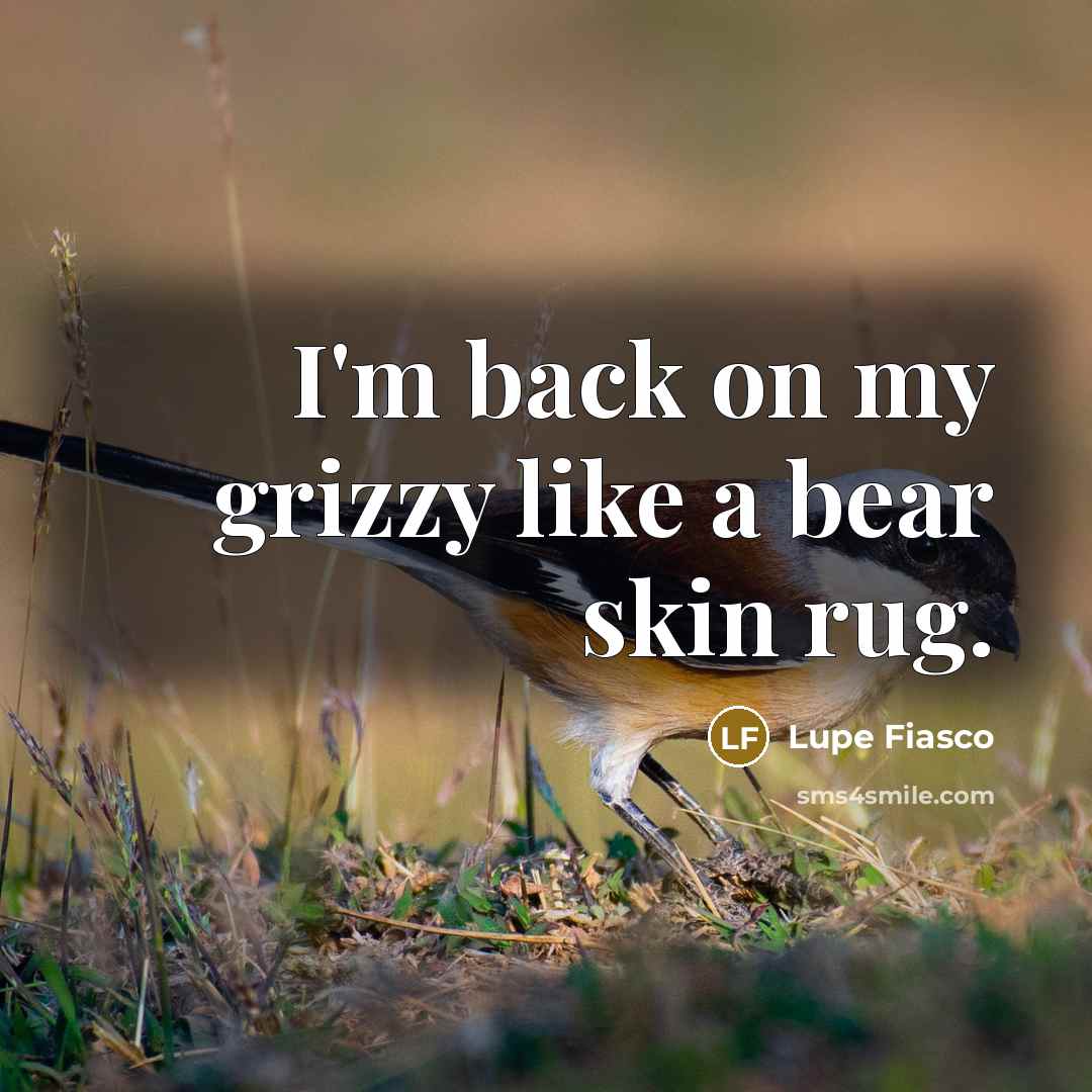 “I'm back on my grizzy like a bear skin rug.…” quote by Lupe Fiasco